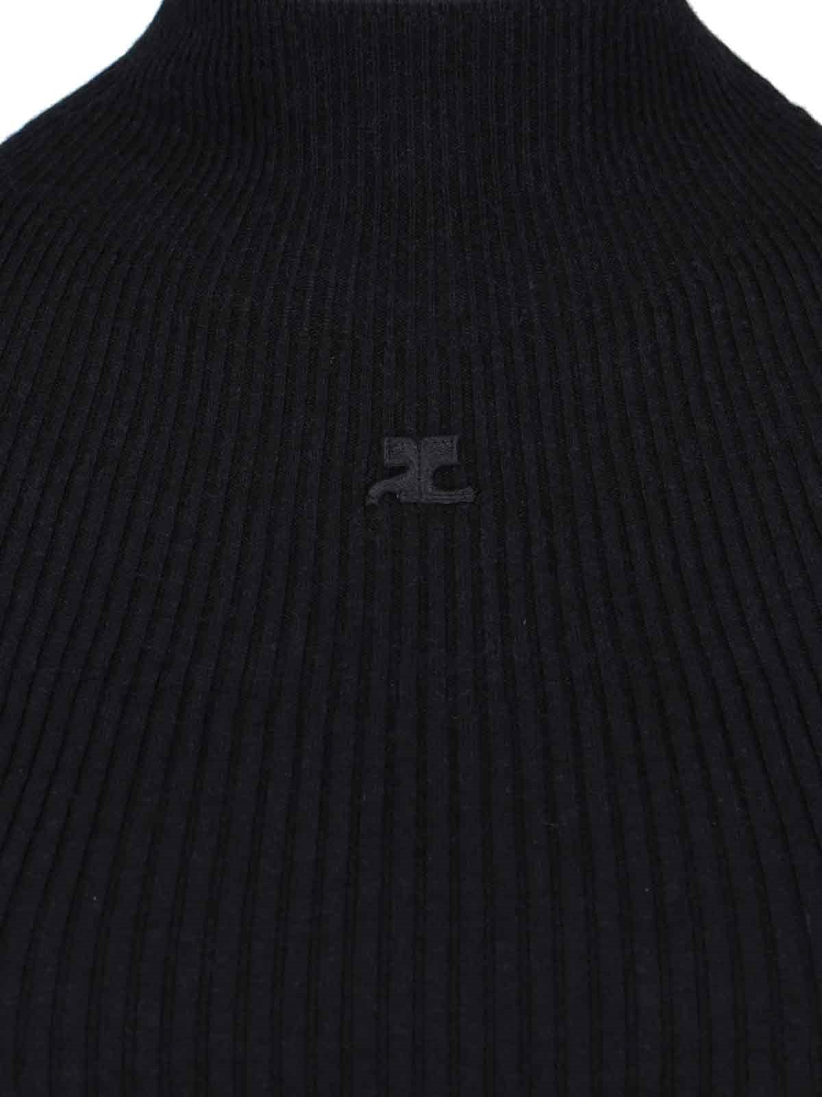 Courrèges High-neck Sweater In Black Cotton And Wool Blend In Black