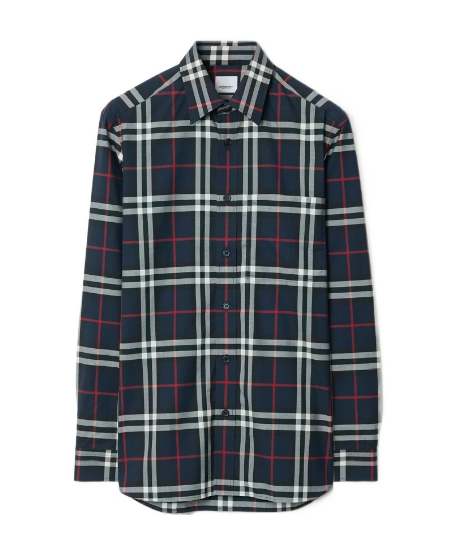 Burberry Check-pattern Cotton Shirt In Blue