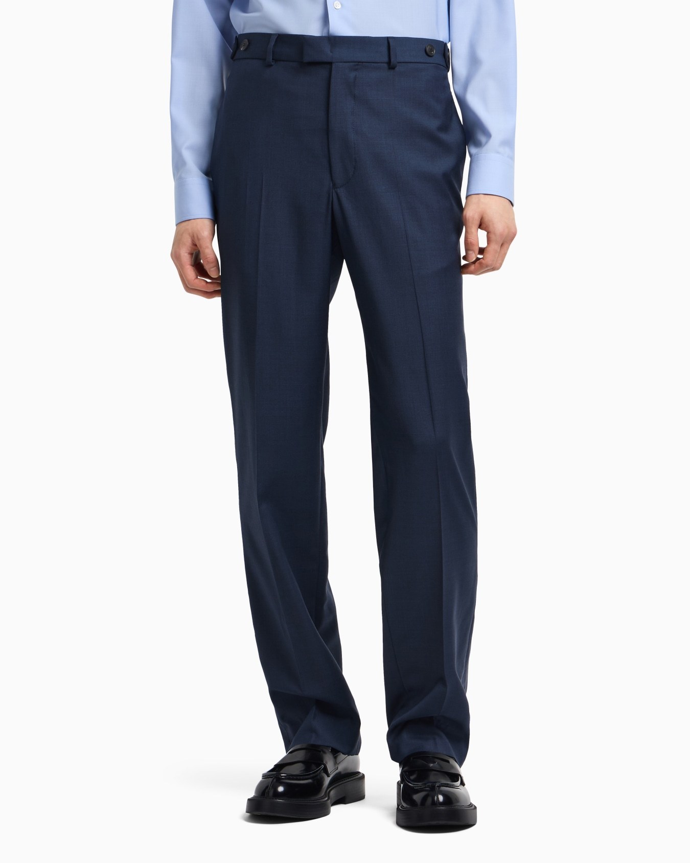 Emporio Armani Icon Tropical Light Wool Canvas Trousers In Blue