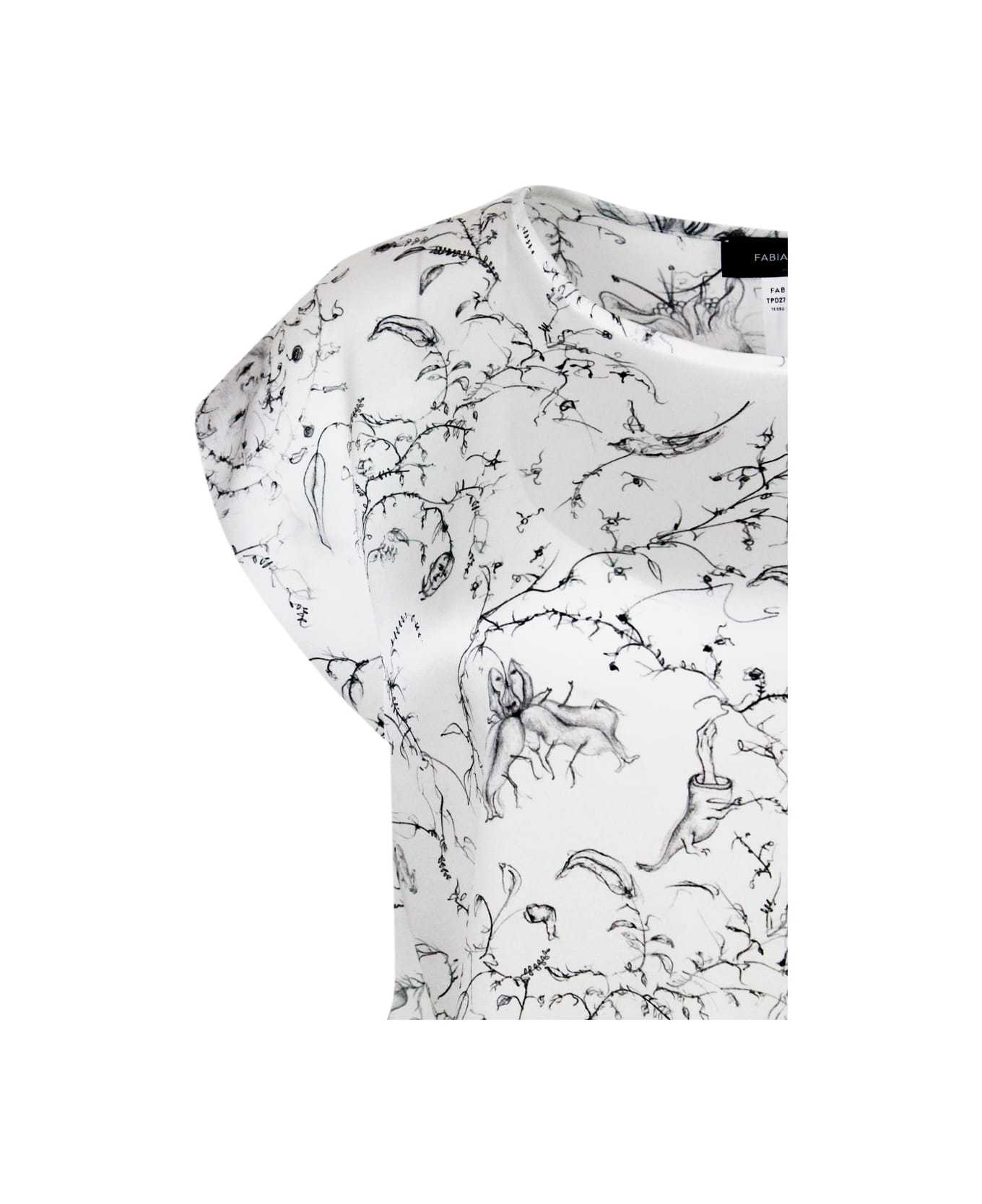 Fabiana Filippi Crew-neck, Short-sleeved, Oversized Silk Shirt With Branch Patterned Print In White