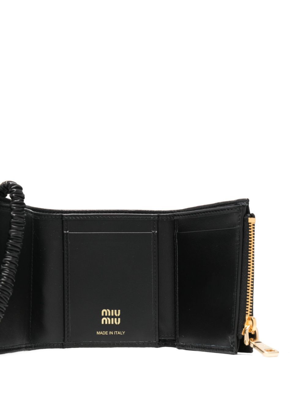 Miu Miu Small Tri-fold Leather Wallet In Black
