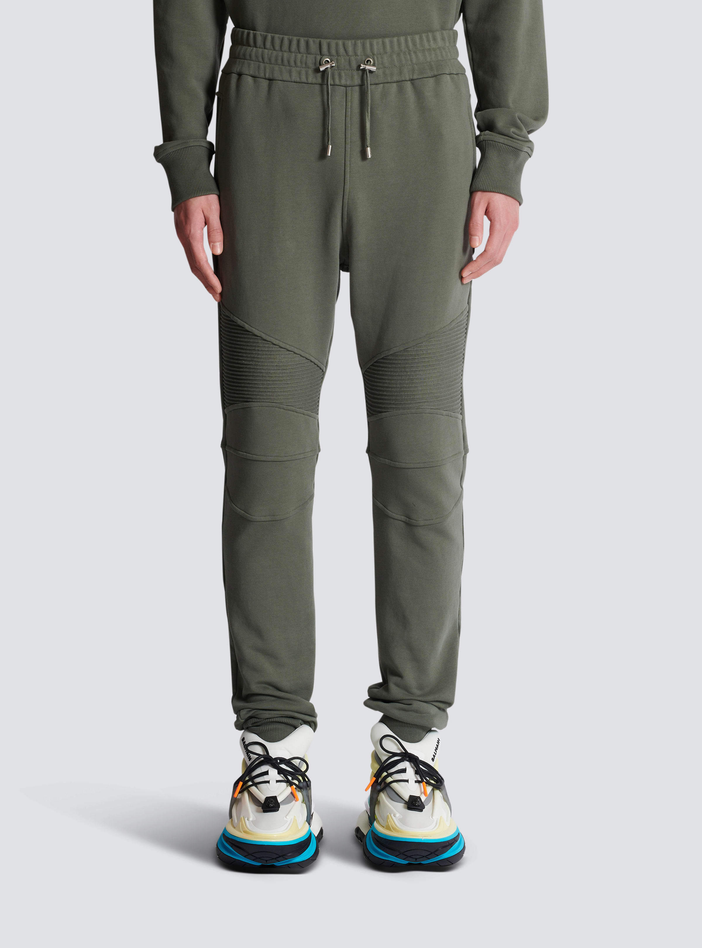 Shop Balmain Elastic Waist Sweatpants In Green