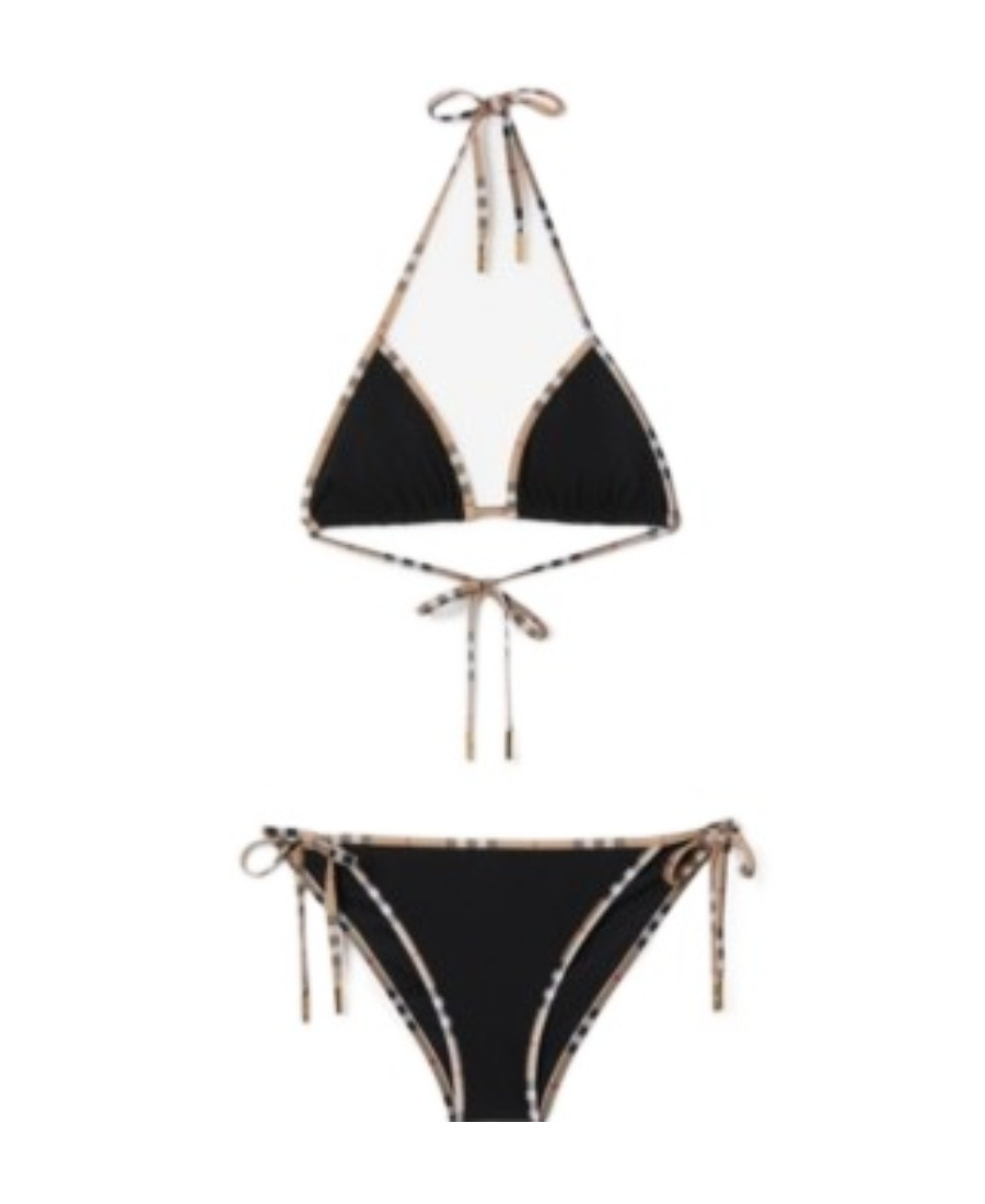 Burberry Black Vintage Check Detail Mata Triangle Bikini In Black