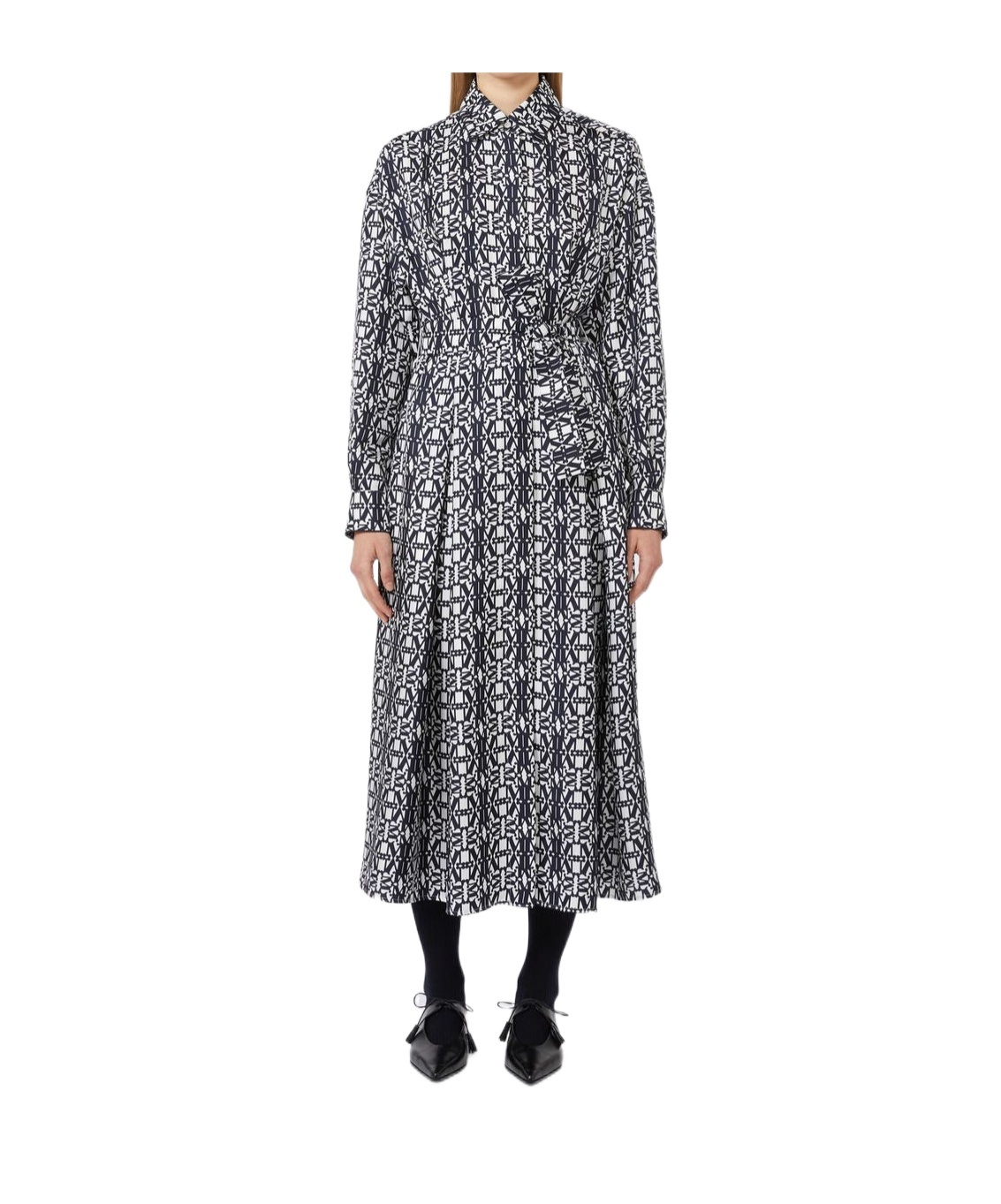 Max Mara Midi Dress With Long Sleeves And Belt In Black