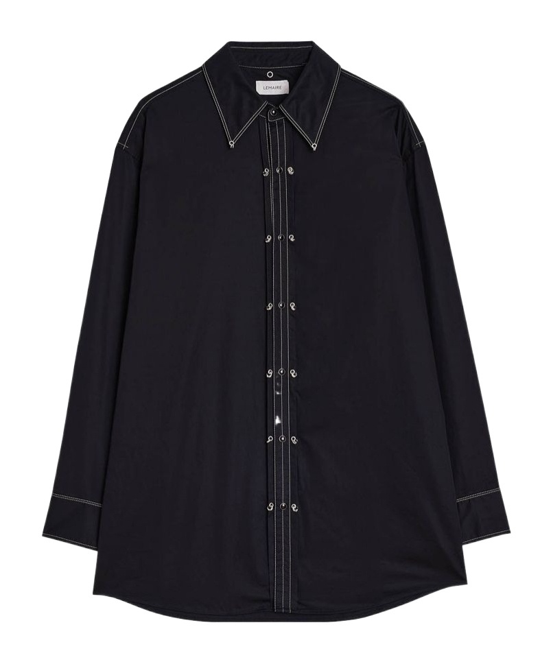 Lemaire Black Cotton Satin Embellished Metal Shirt In Black