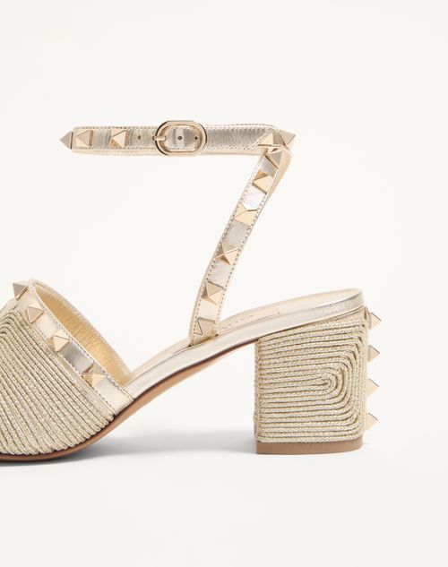 Valentino Garavani Rockstud Sandal In Laminated Nappa With Cornely Embroidery 60mm Woman Platinum 41 In Platinum Color