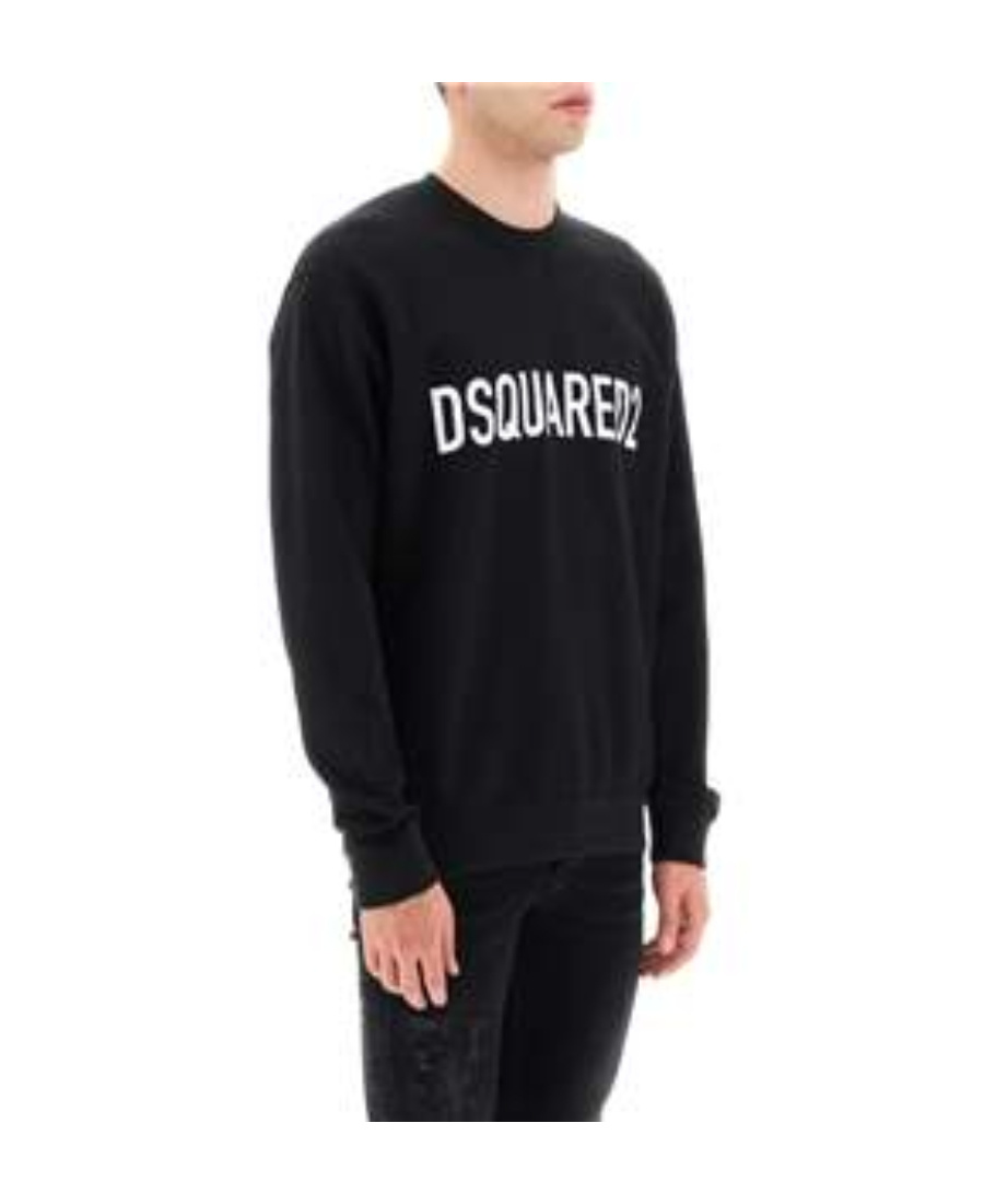 Dsquared2 Cotton Crewneck Sweater With Ribbed Hem In Black