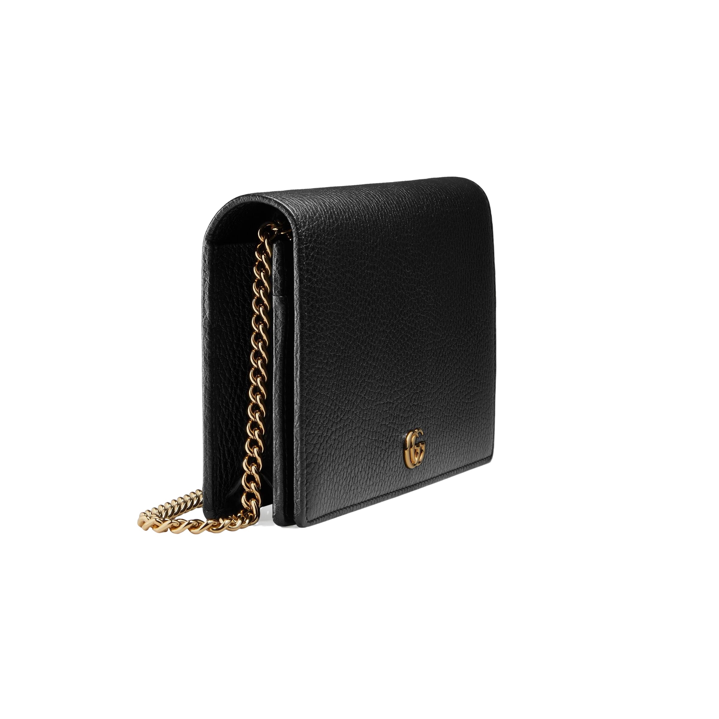 Gucci Gg Marmont Leather Mini Chain Wallet In Black