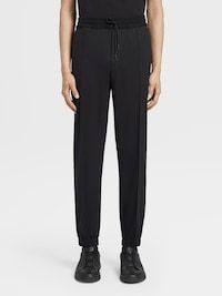 Zegna Navy Blue High Performance Wool Joggers In Black
