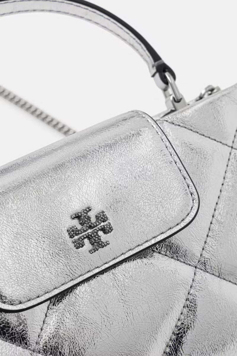 Tory Burch Kira Diamond Quilt East West Top Handle Purse In Gray