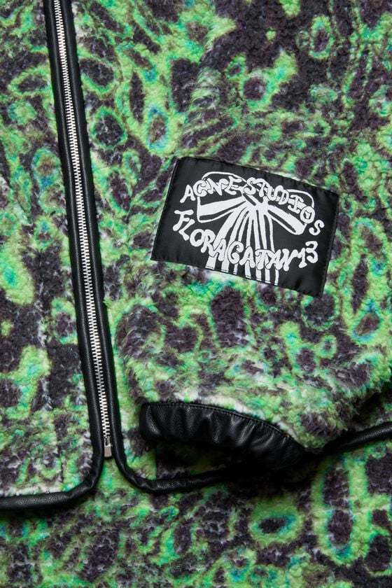 Acne Studios Printed Fleece Hooded Jacket In Black