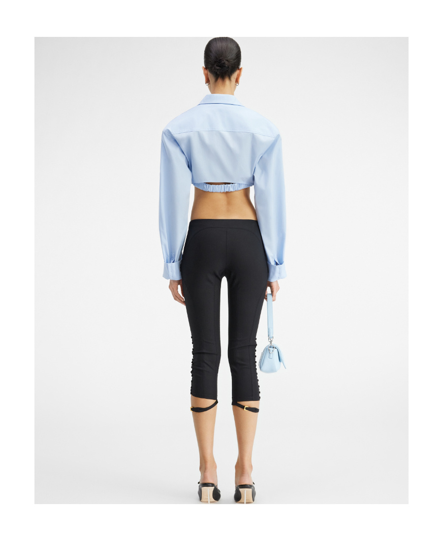 Jacquemus Ruched Tucked In Cropped Long Sleeve Shirt In Blue