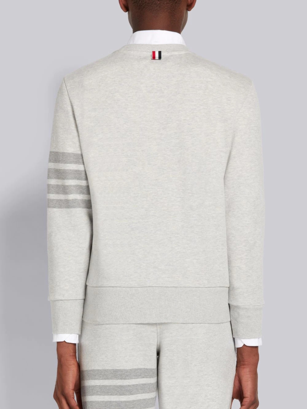 Thom Browne Crew Neck Sweatshirt In Classic Loopback With Engineered 4 Bar Stripe In White