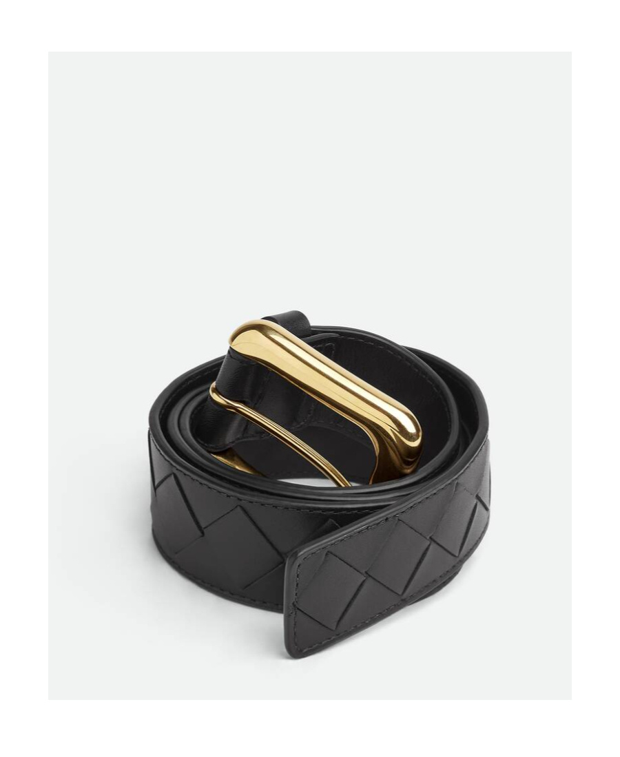 Bottega Veneta Intrecciato Leather Belt In Black