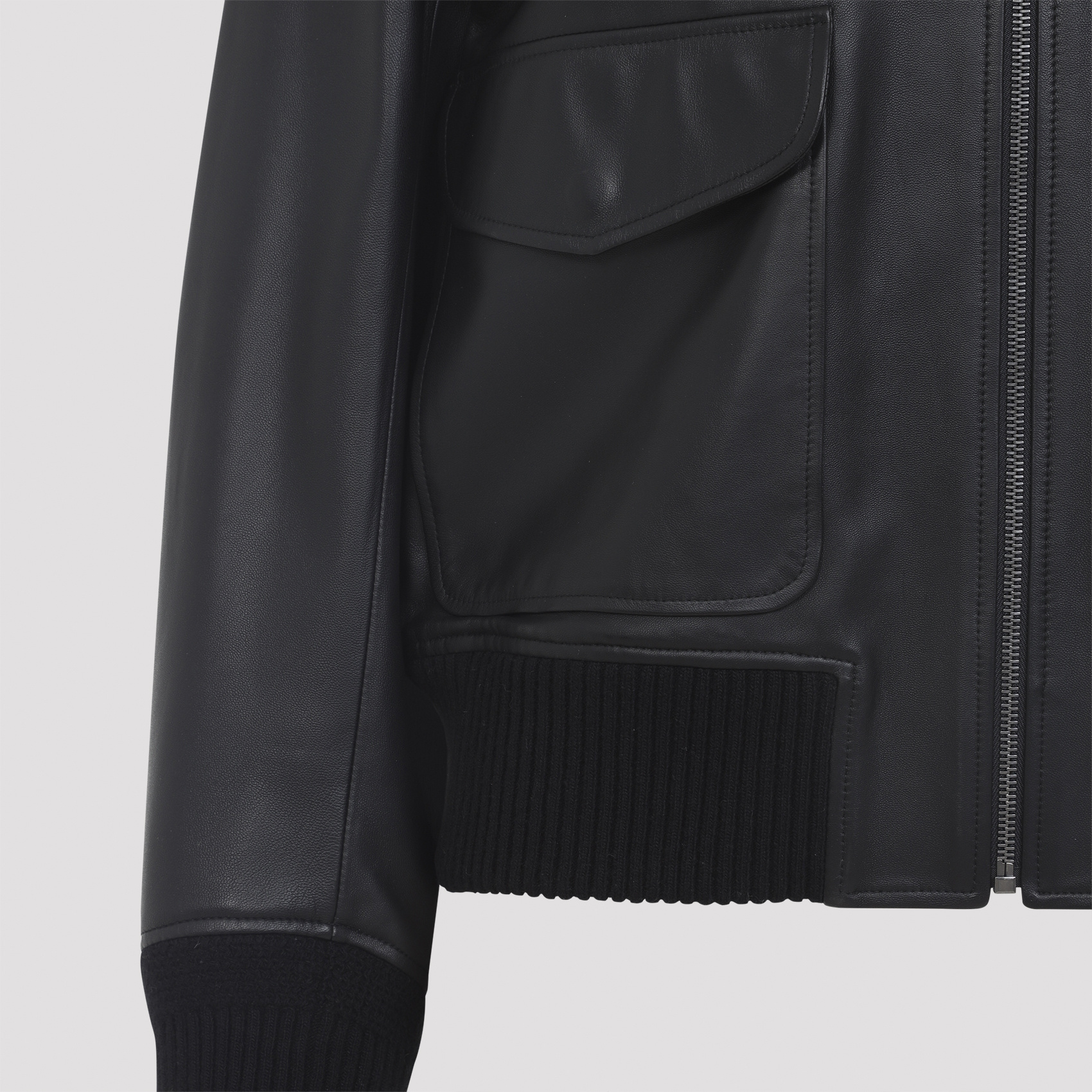 Ralph Lauren Ribbed Cuff Bomber Jacket Featuring Pockets In Black