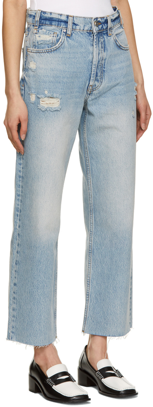 Shop Anine Bing Logo High Waist To Make Old Jeans In Blue
