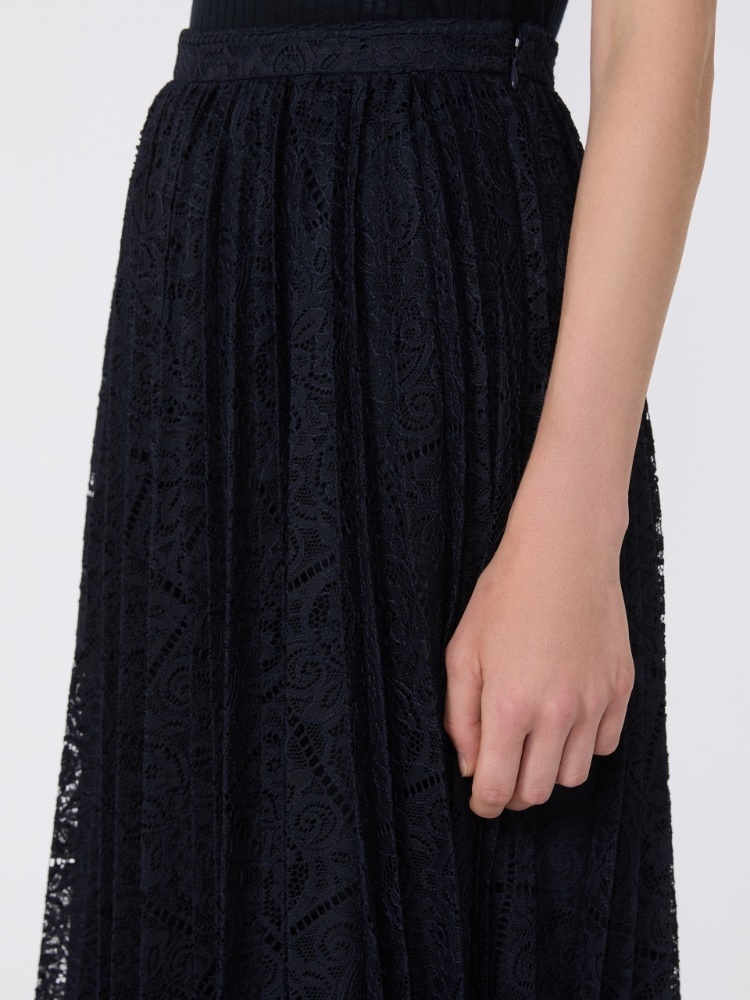 Max Mara Blue Lace Leandro Pleated Midi Skirt In Black
