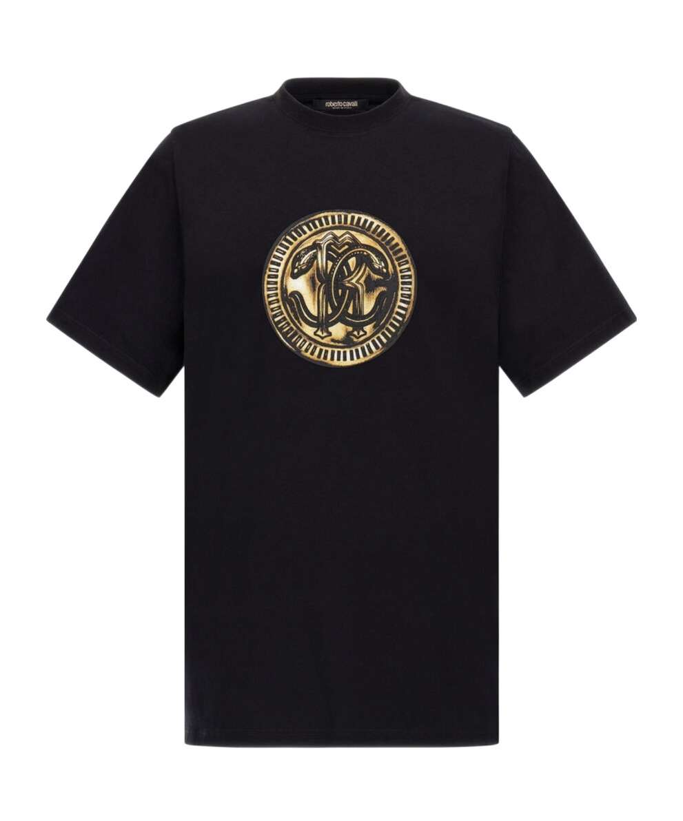 Roberto Cavalli Bandana-print Cotton T-shirt In Black