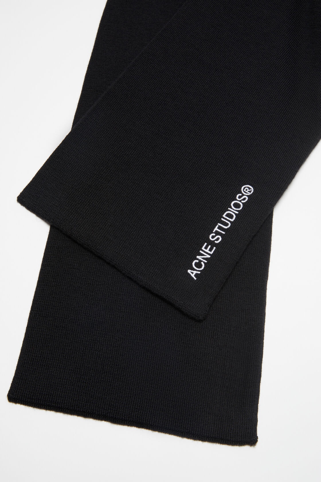Shop Acne Studios Embroidered-logo Knitted Scarf In Black