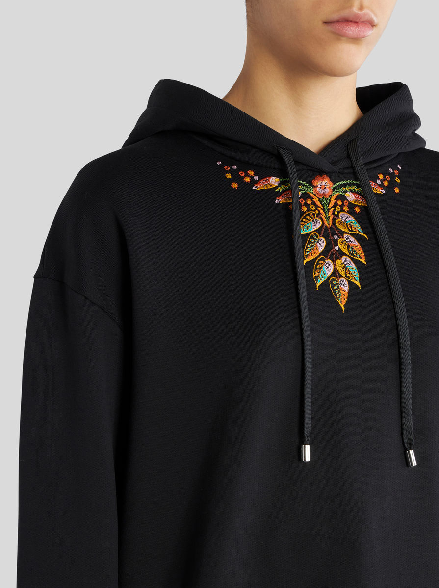 Etro Hooded Sweatshirt With Foliage Embroidery In Black