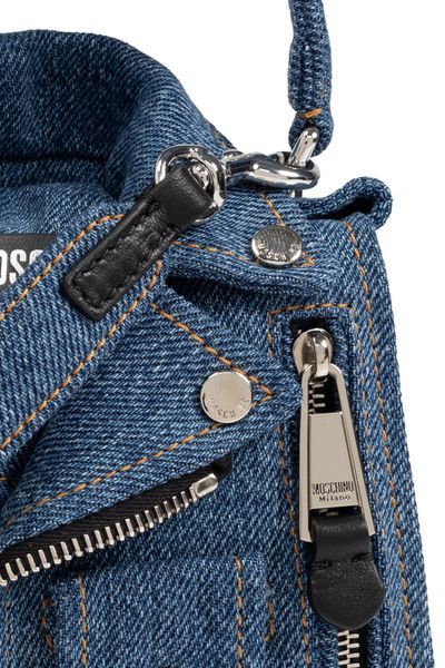 MOSCHINO MOSCHINO JACKET-STYLE LOGO PATCH DENIM SHOULDER BAG 