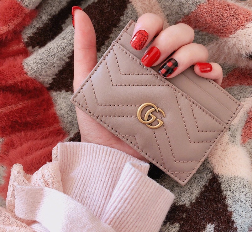 Gucci Women Gg Marmont Leather Card Case In Nude