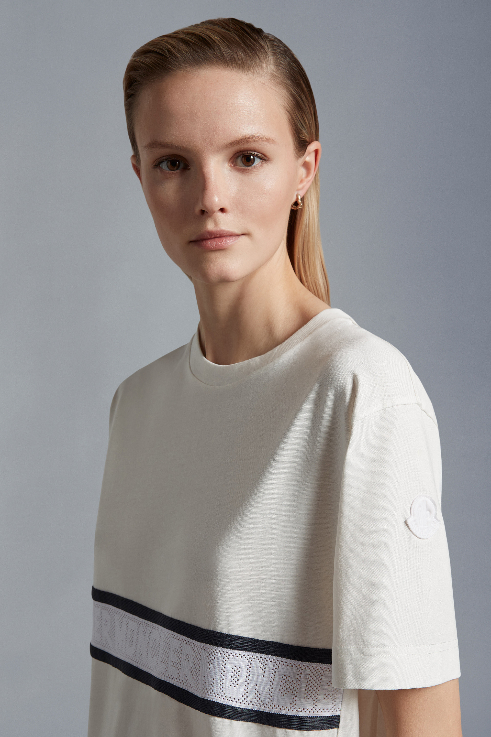 Moncler Logo-stripe Cotton T-shirt In White