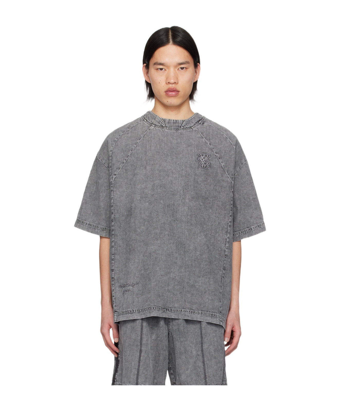 Wooyoungmi Logo-appliqué Denim T-shirt In Gray