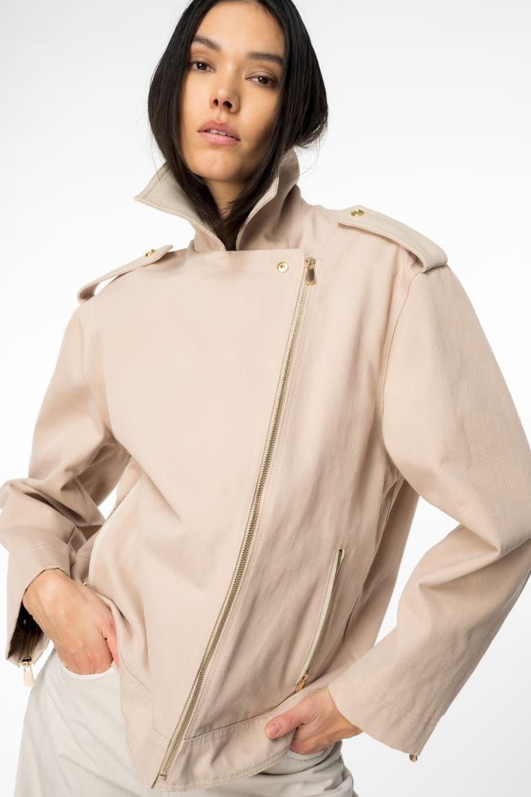 Pinko Leather-trim Cotton Biker Jacket In Nude