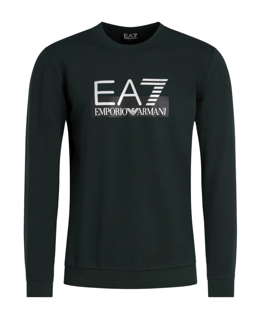 Ea7 Round Collar Long Sleeve Sweater In Black