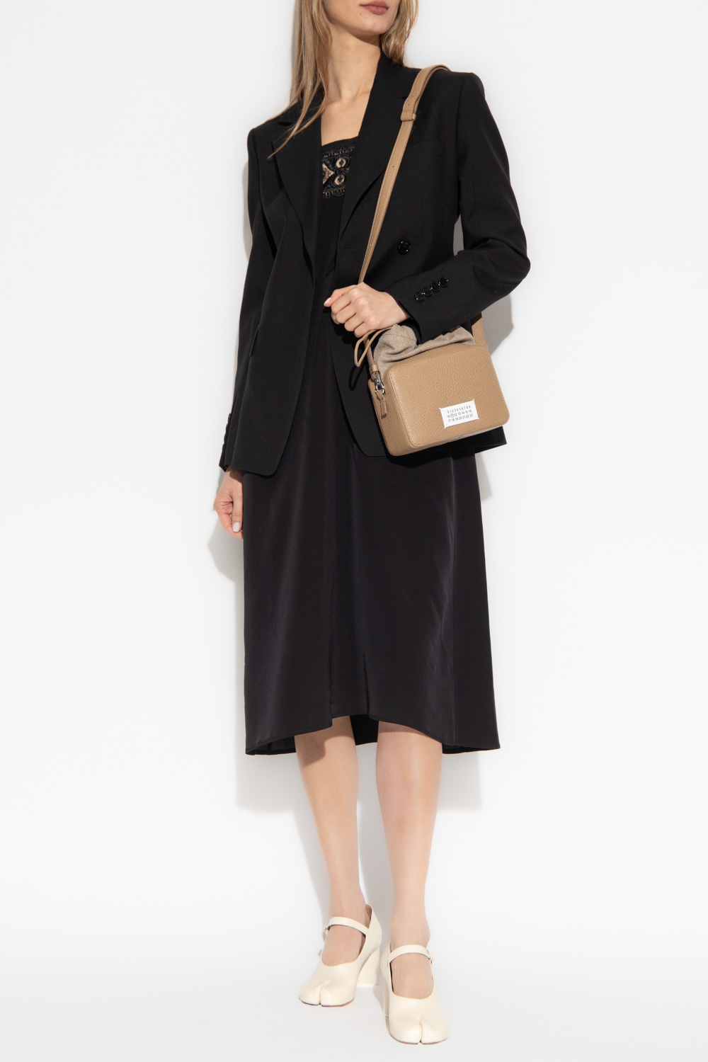 Maison Margiela Embroidered Detail Knee-length Sleeveless Dress In Black