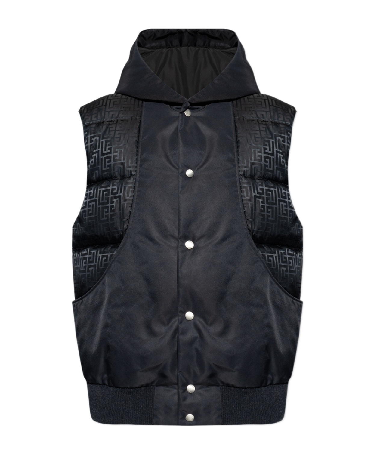 Balmain Monogram Printed Hooded Vest In Black