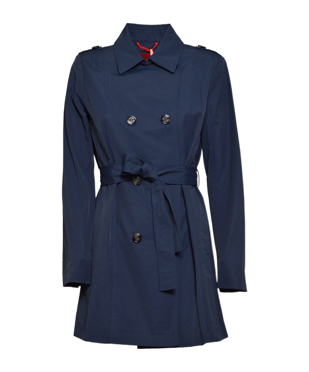 Maxco. Belted Double-breasted Coat In Blue