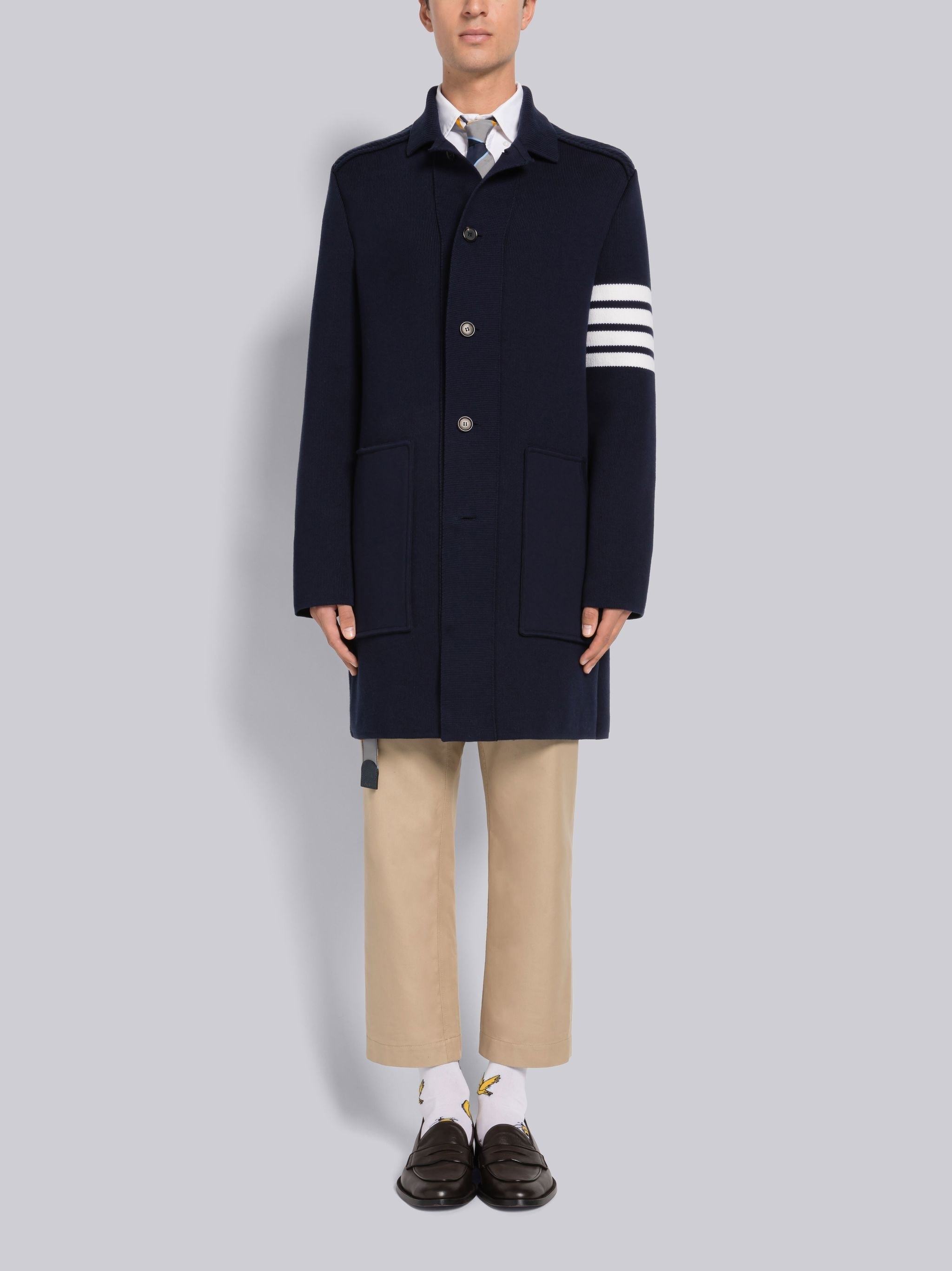 Thom Browne 4-bar Knitted Longline Cardigan In Black