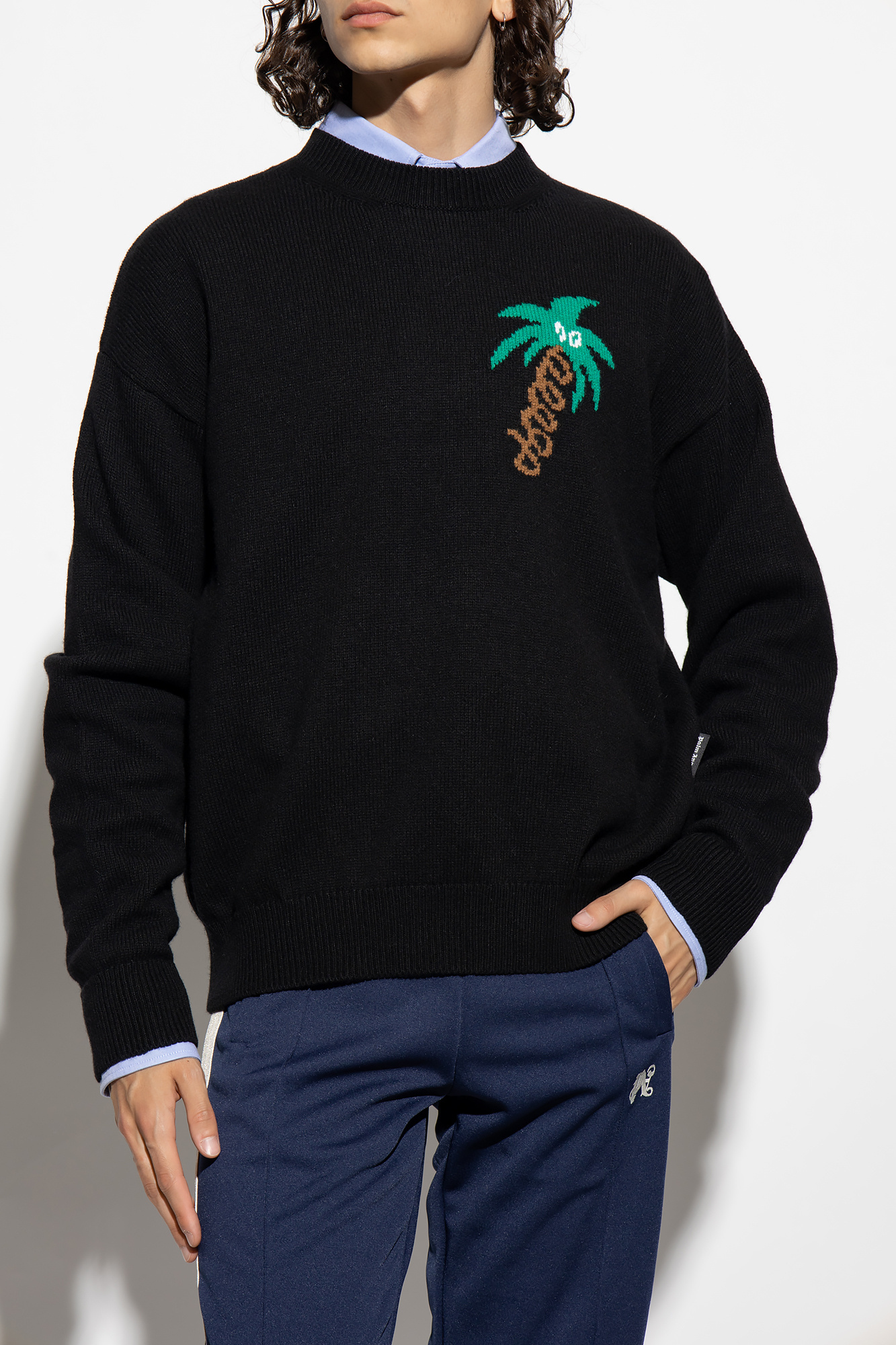 Palm Angels Black Wool Blend Sweater In Black