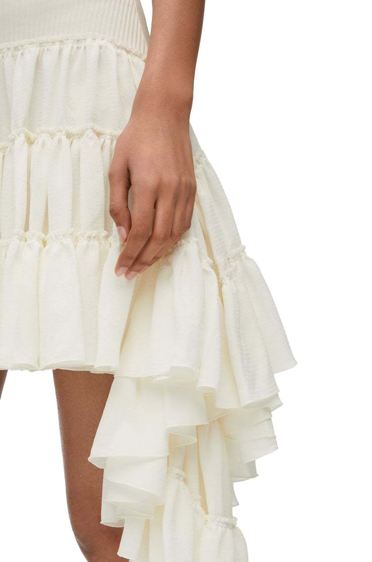 Loewe Asymmetrical Layered Silk Skirt With Ribbed Waistband In Neutral