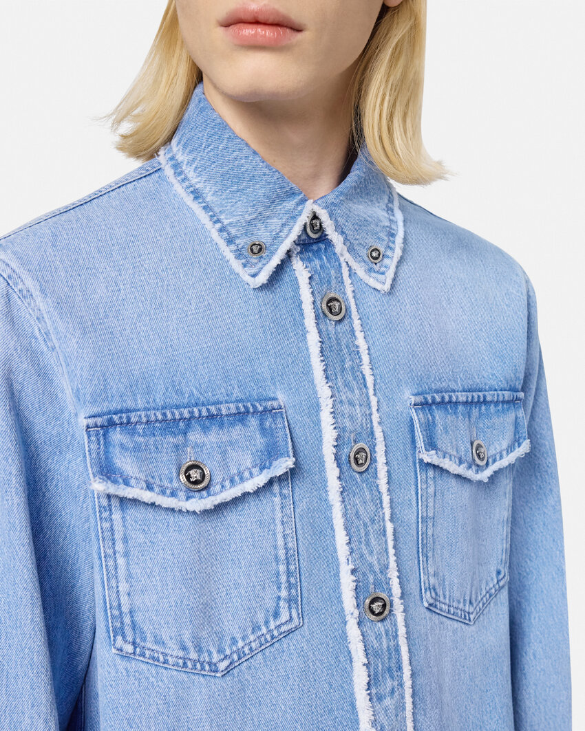 Versace Stonewashed Denim Shirt In Blue