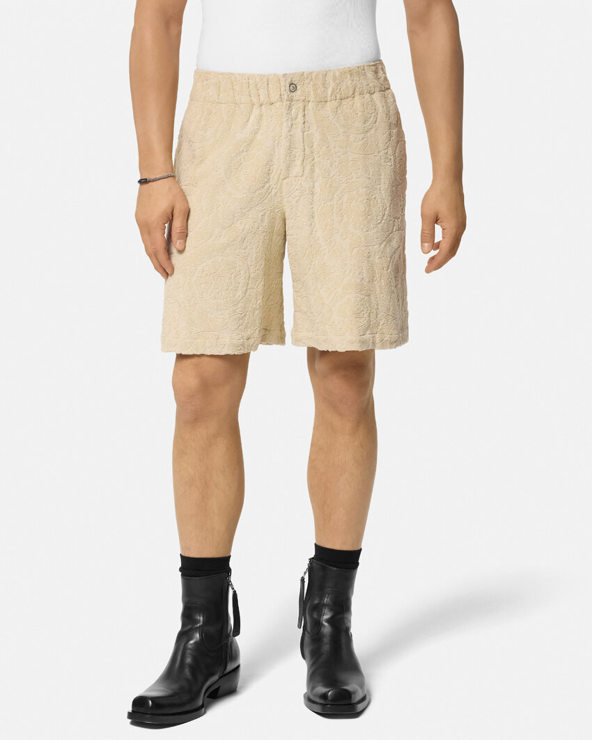 Versace Barocco-pattern Bermusa Shorts In Nude