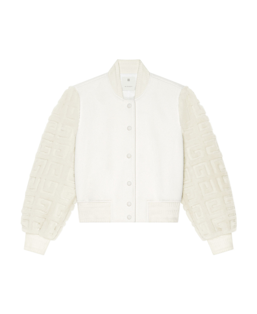 Givenchy Cropped Varsity Jacket In Wool And 4g Fur In White