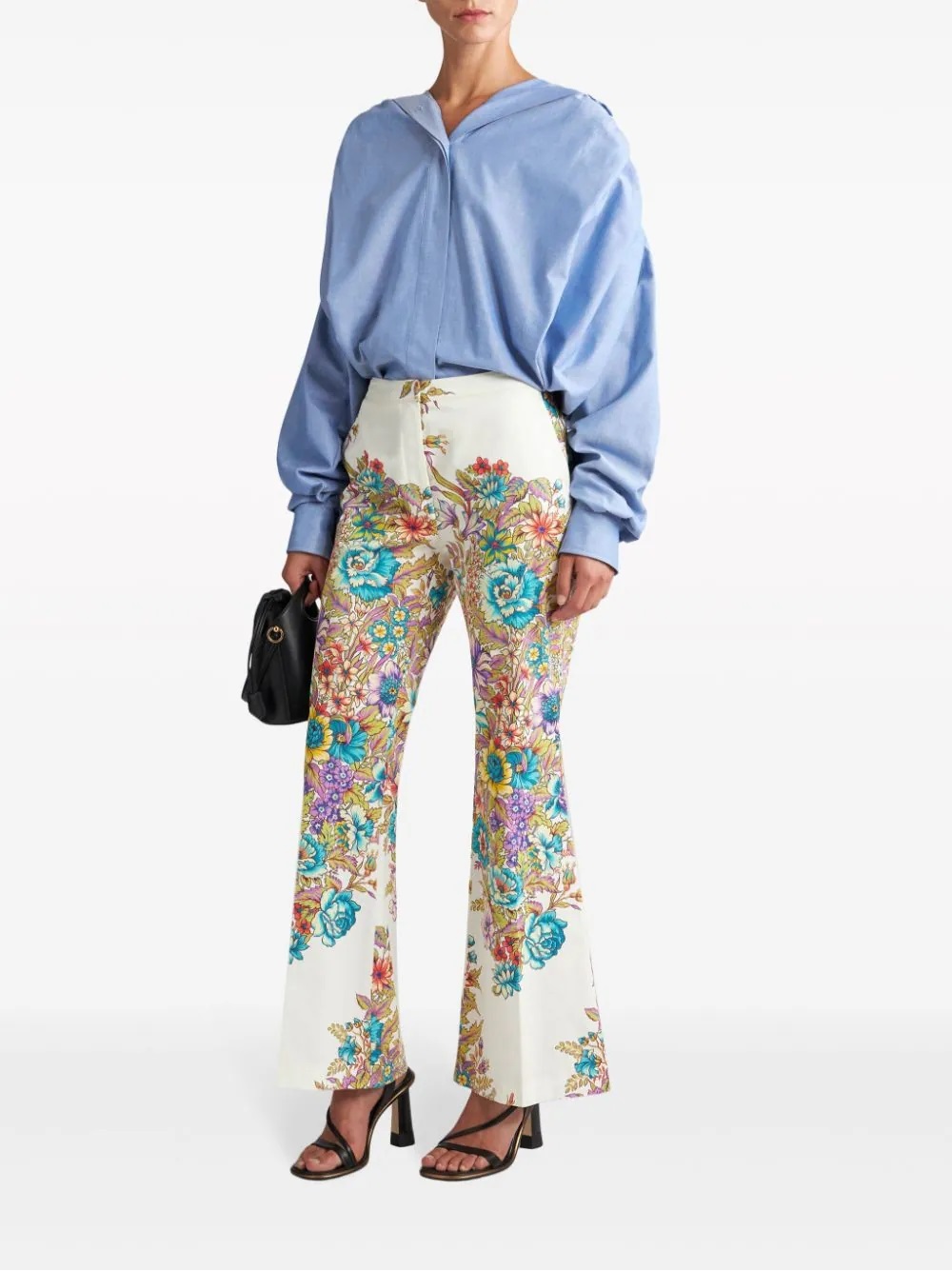 Shop Etro Floral-print Flared Trousers In White