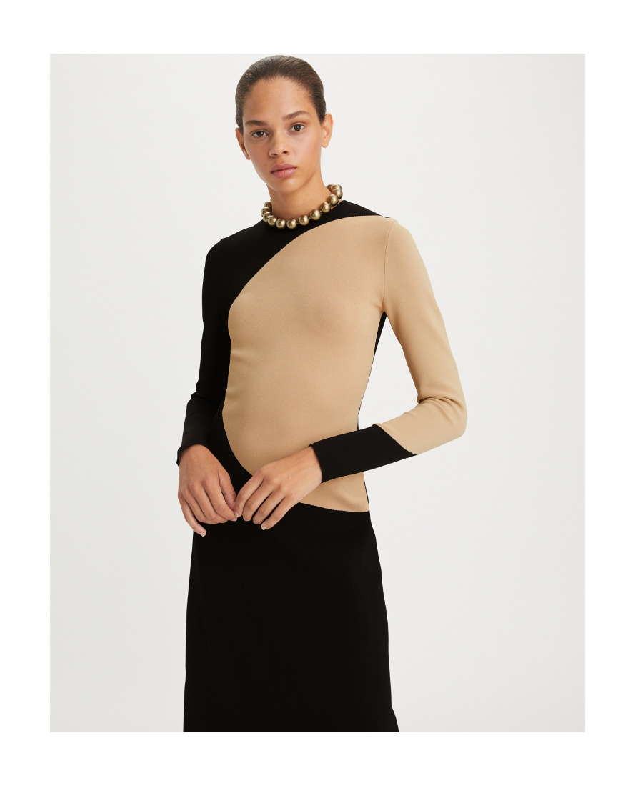 Tory Burch Colour-block Midi Dress In Black