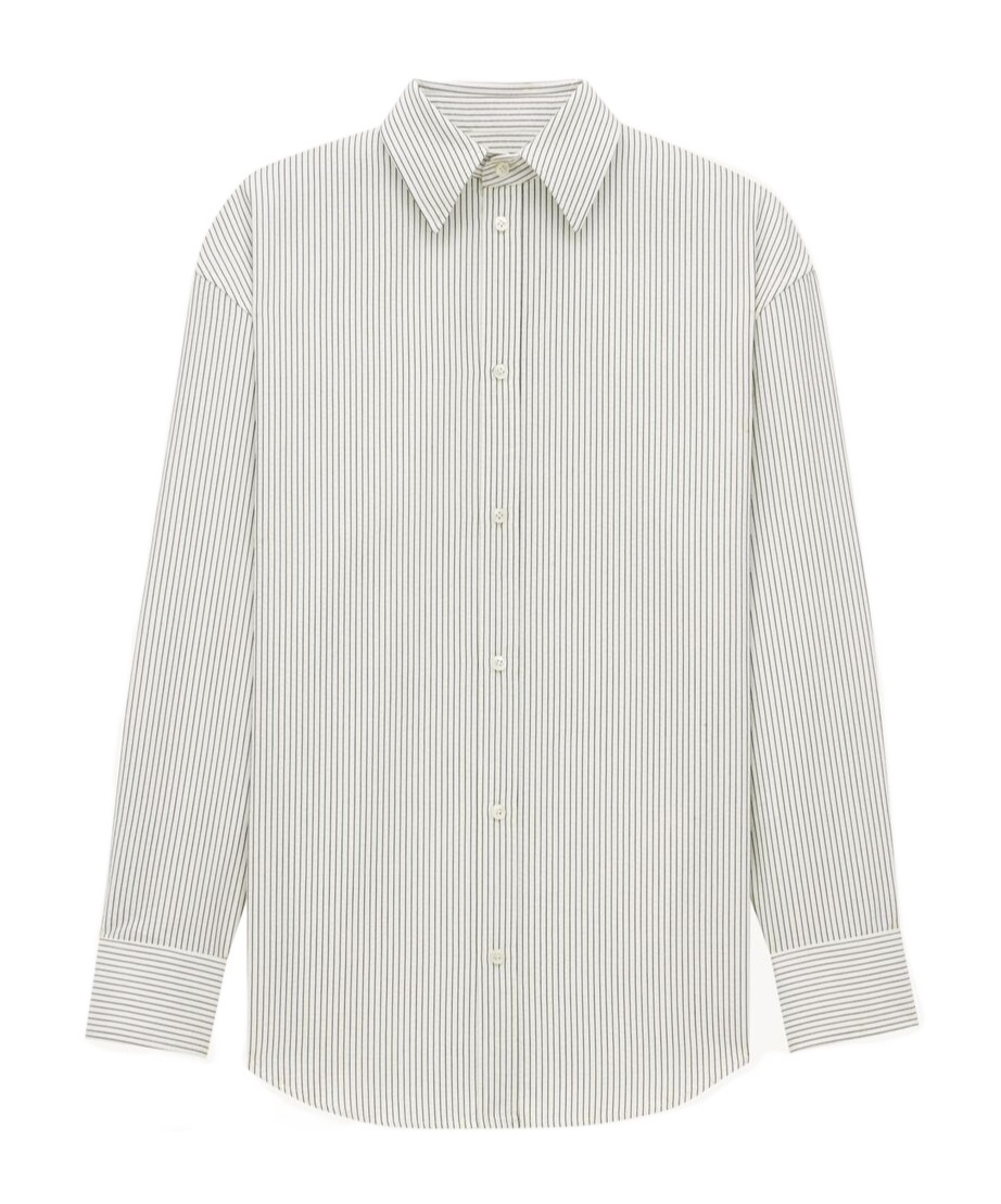 Saint Laurent Striped Cotton Cassandre Shirt In White