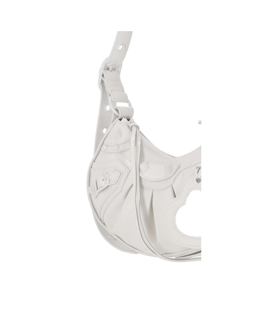 Balenciaga Green Leather Shoulder Handbag With Magnetic Closure And Metal Details In White