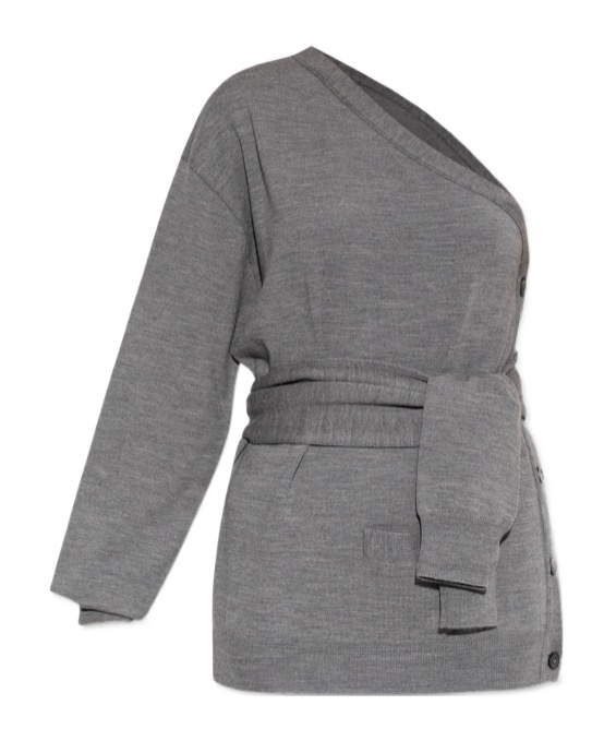 Moschino One-shoulder Wool Cardigan Tailored Twist In Gray