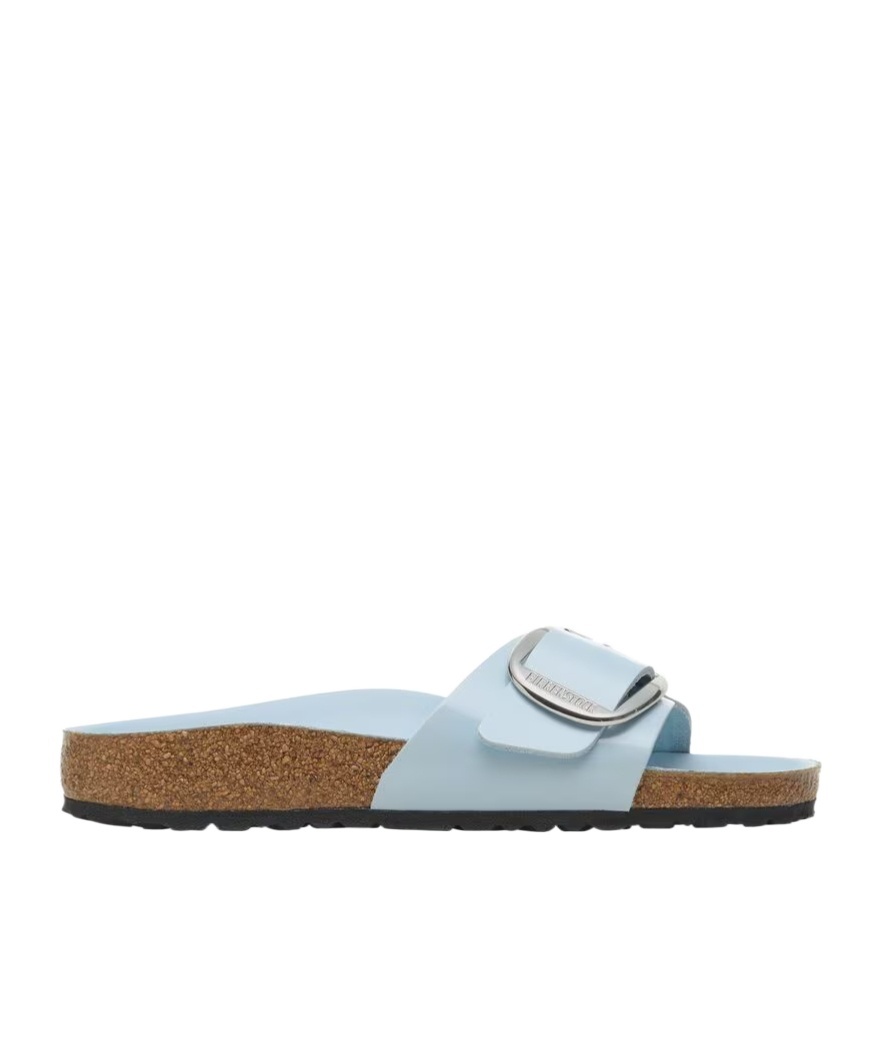 Birkenstock Buckle Patent Leather Flat Sandals In Blue