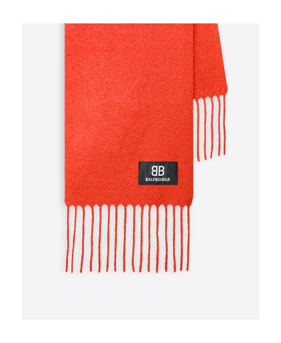 Balenciaga Logo Patch Fringed Scarf In Red