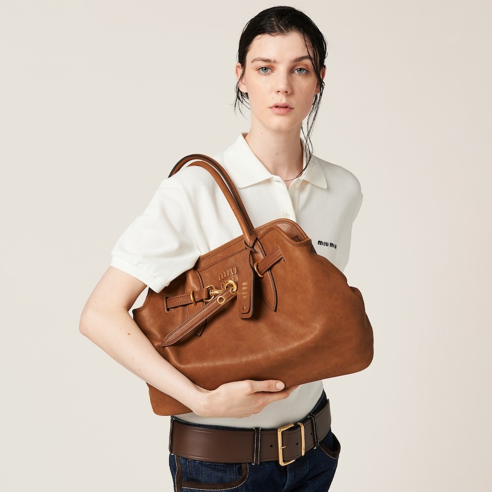 Shop Miu Miu Aventure Nappa Leather Bag In Brown