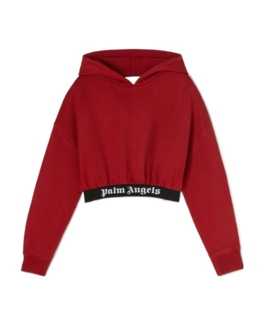 Palm Angels Cropped Logo-band Hoodie In Red