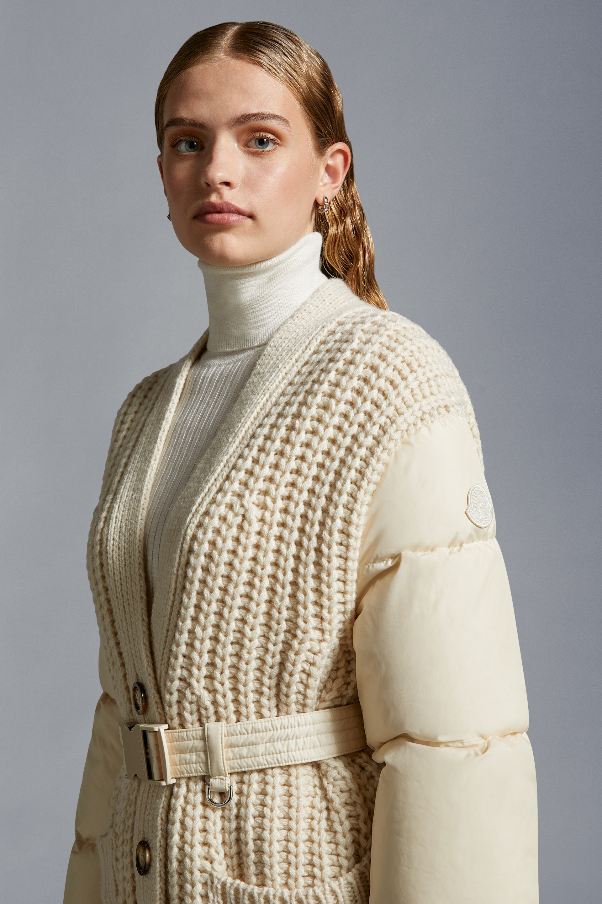 Moncler Panelled Padded Cashmere-wool Cardigan In White