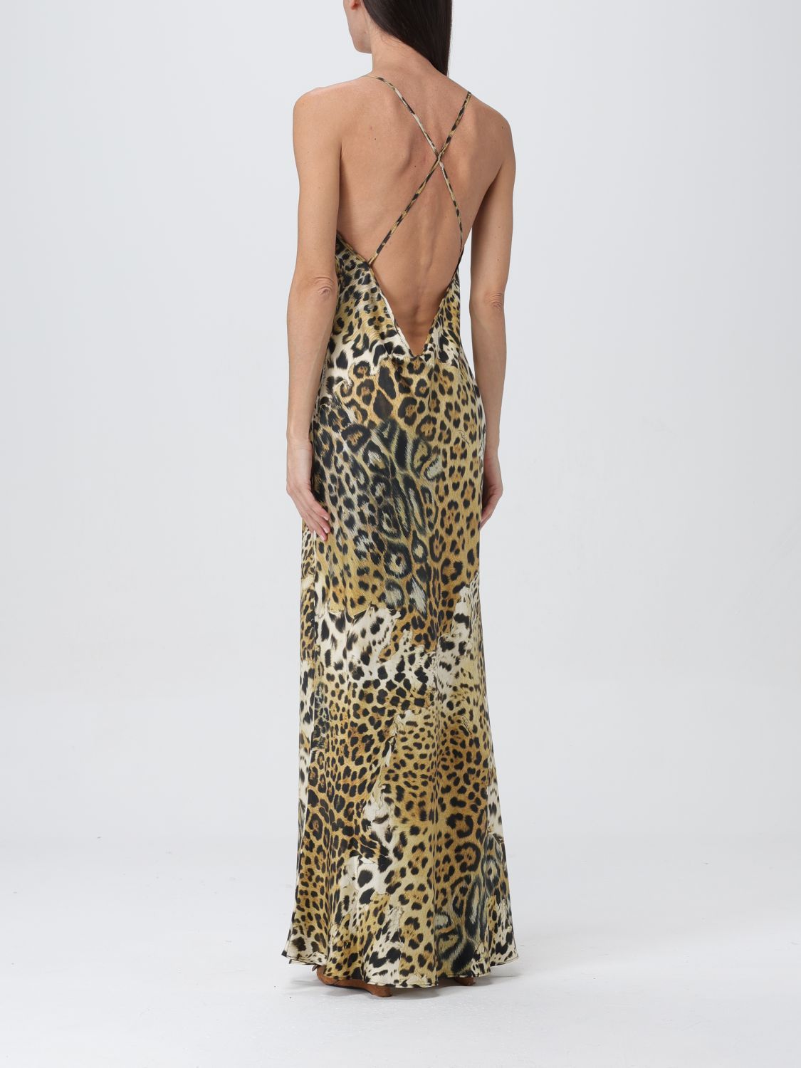 Shop Roberto Cavalli Leopard Print Silk Dress In Green